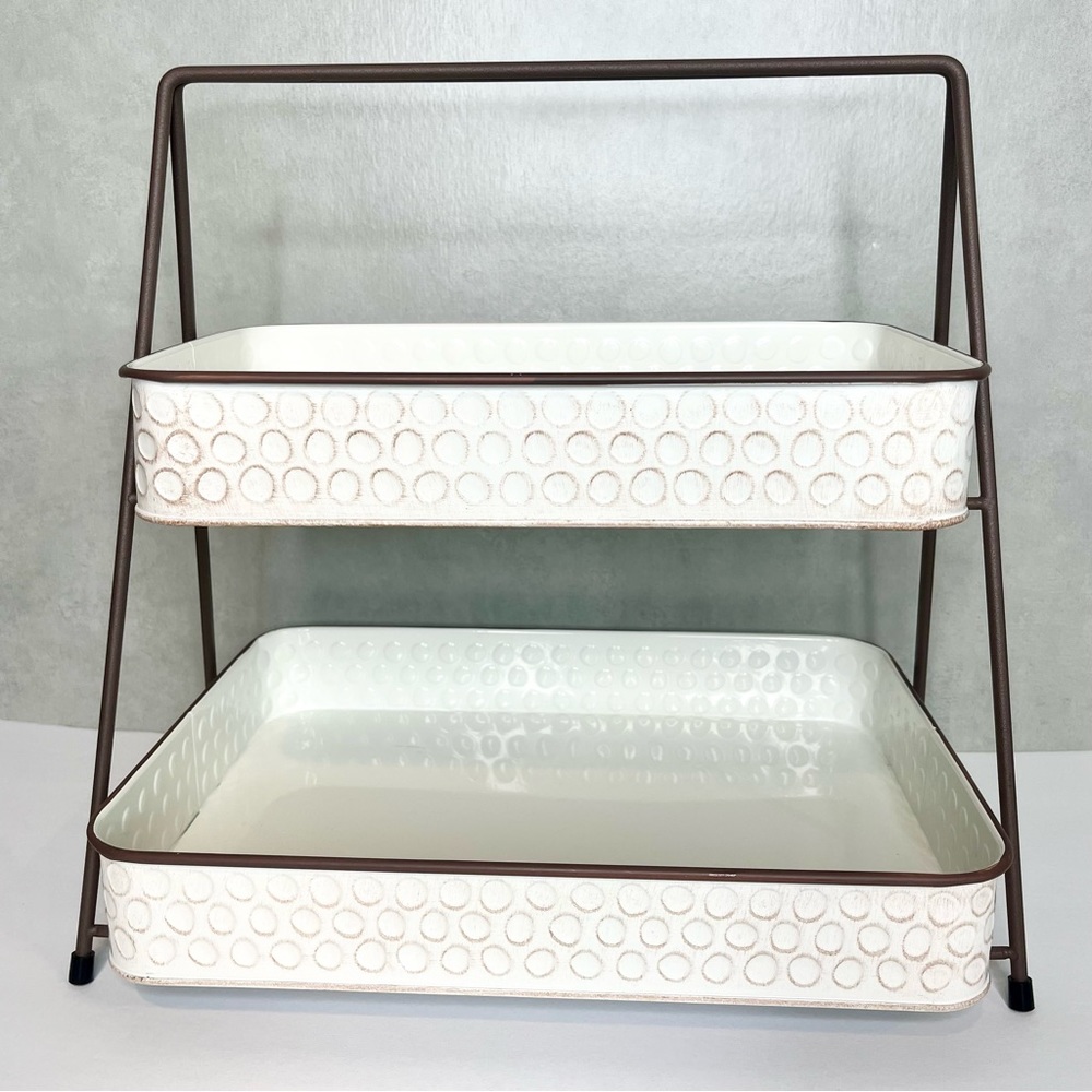 Better Homes & Gardens Farmhouse Rectangle 2-Tier Metal Serving Tray Stand